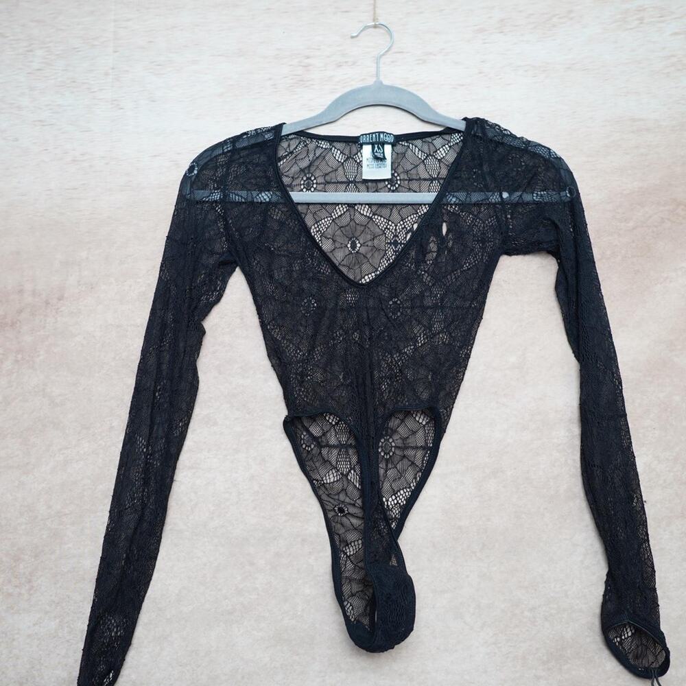 Current Mood Black Lace Bodysuit XS Sheer